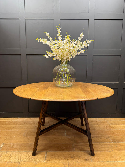 Ercol Elm Drop Leaf Dining Table / Vintage MCM Extending Round Kitchen Table