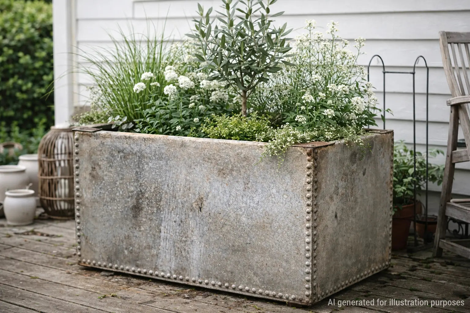 Riveted Galvanised Trough Planter /  Raised Flower Bed Plant Olive Tree Pot Z6 RUSTIC WAREHOUSE NORFOLK