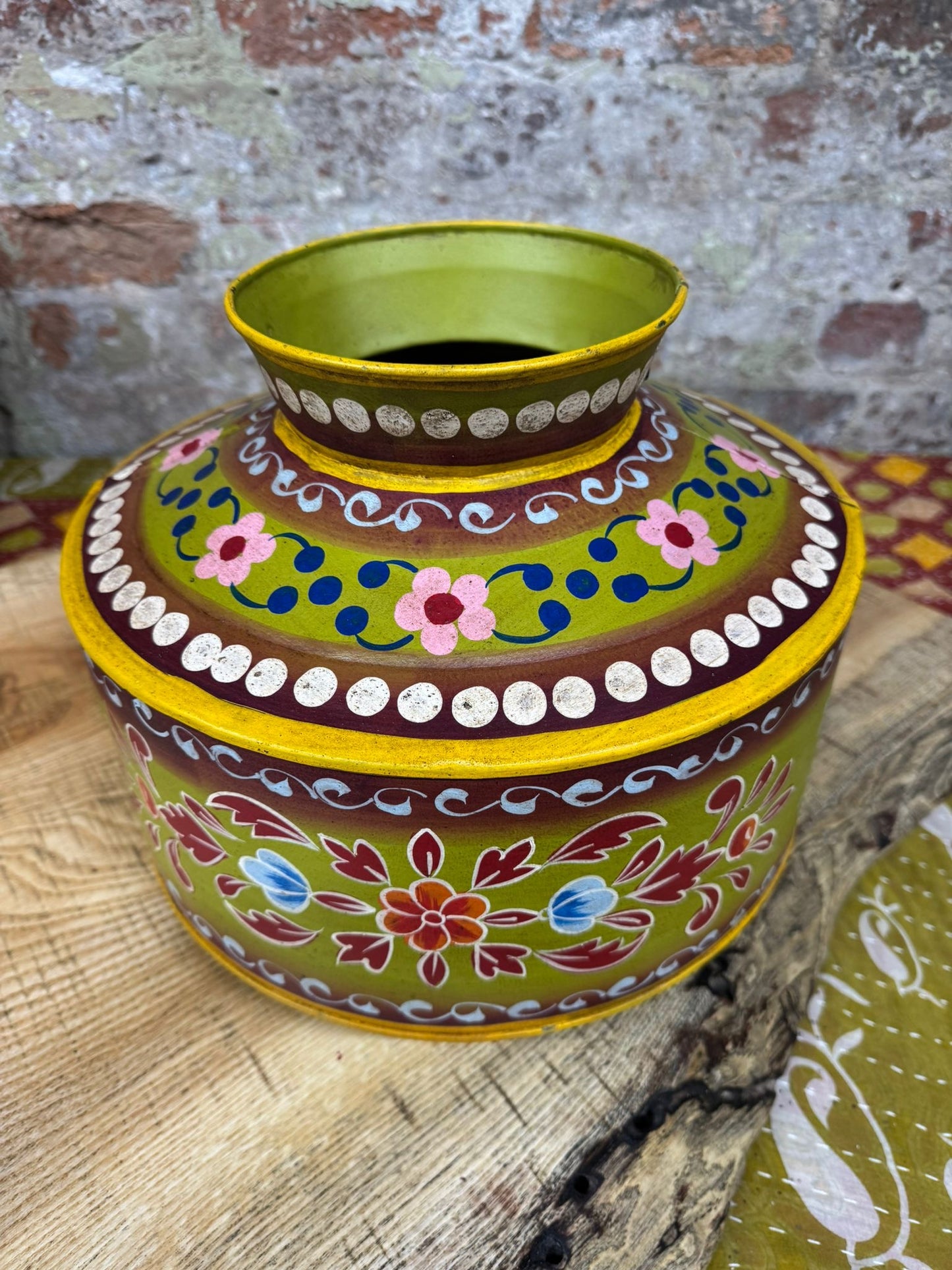Vintage Painted Water Pot / Vase / Planter / Narrow Boat Ware Gypsy Art