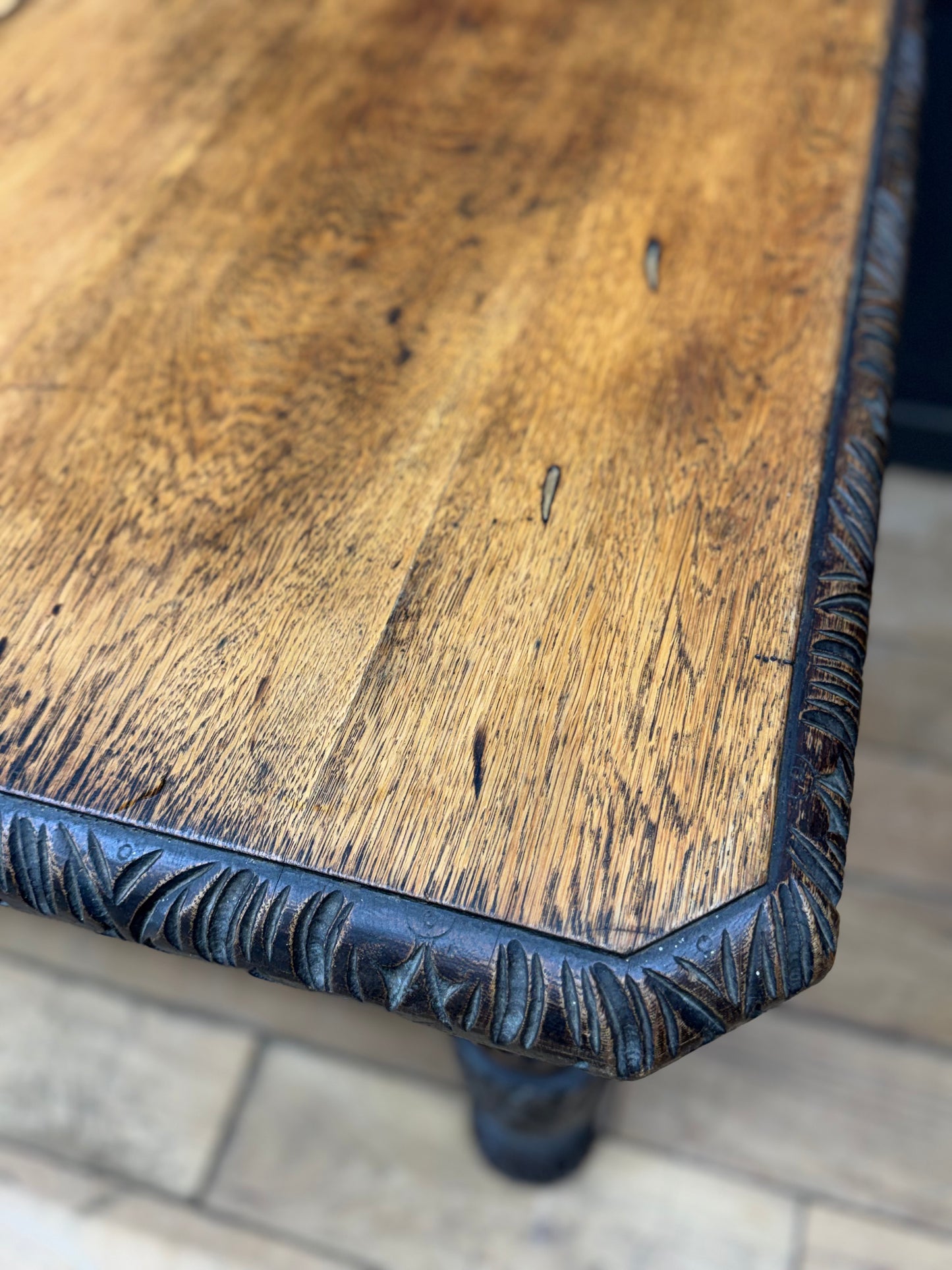 Antique Carved Oak Dining Kitchen farmhouse Table / Victorian