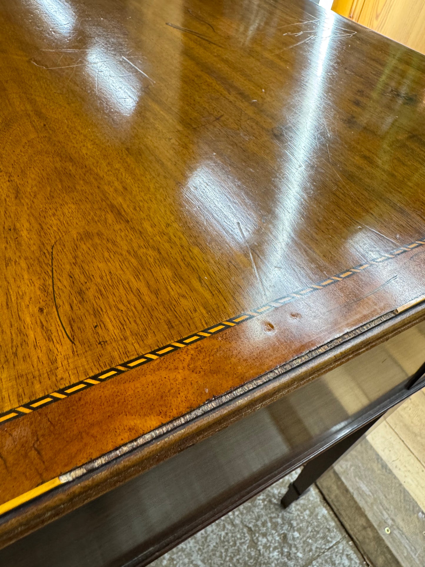 Edwardian Mahogany Bowfront Sideboard Console Table Inlaid 3 Drawer