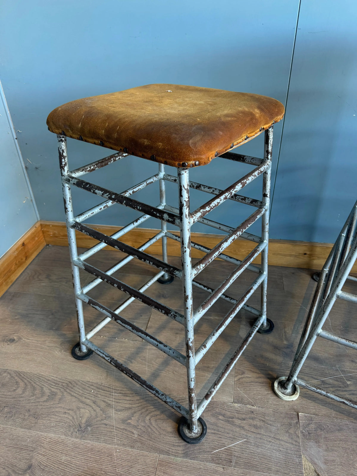 Vintage Industrial School Gym Parkour Stools Set of 3 PE Equipment Bar Seating