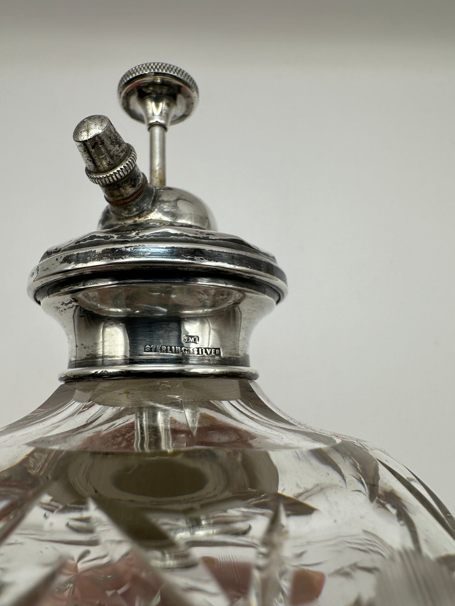 Antique Silver Topped Cut Glass Scent Atomiser Bottle/ Dressing Table