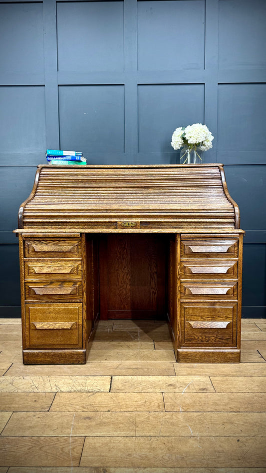 Antique 1920s Oak Roll Top Desk / Cutler Oak Bureau / Writing Desk /Home Office