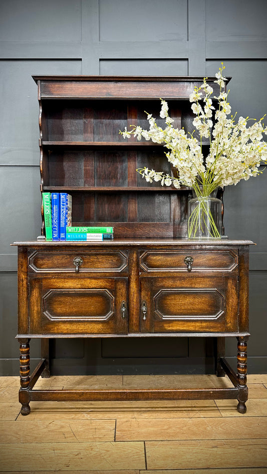 Antique Oak Welsh Dresser / Kitchen Dresser  / Oak Cupboard / Rustic Tudor Style