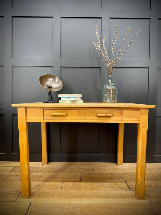Vintage Elm & Birch Desk / Kitchen Table Rustic Farmhouse Dining Table Retro