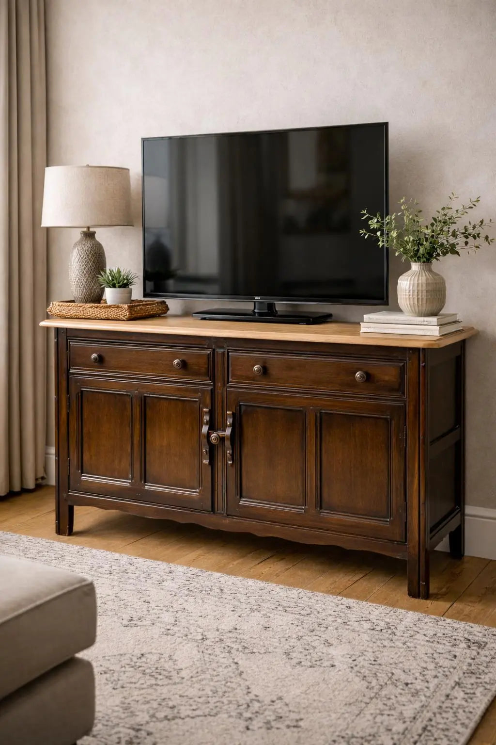 Ercol Elm Sideboard with Cupboard & Drawers TV Stand 123cm RUSTIC WAREHOUSE NORFOLK