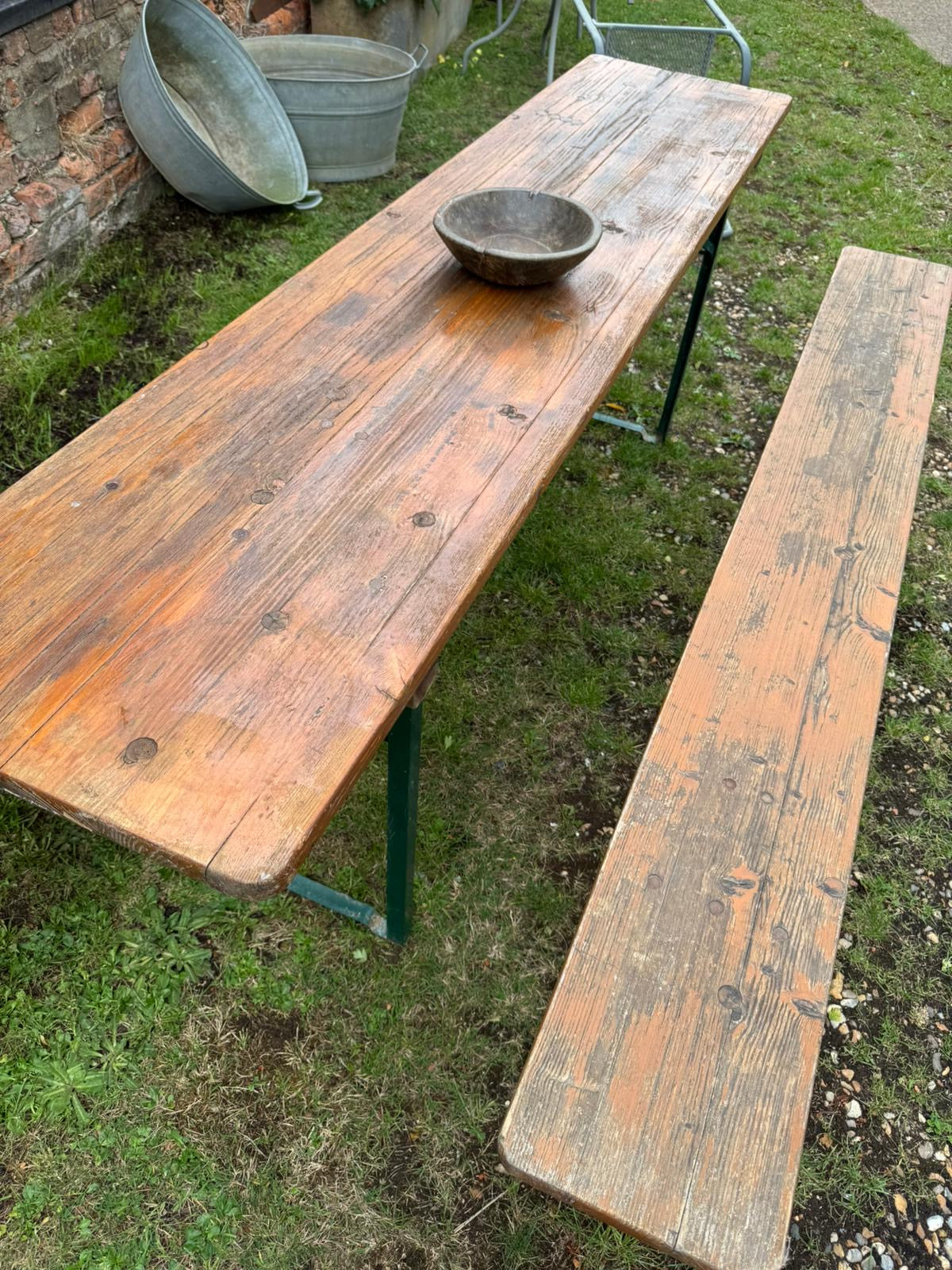Vintage German Beer Festival Folding Table & Bench Set – 220cm Long