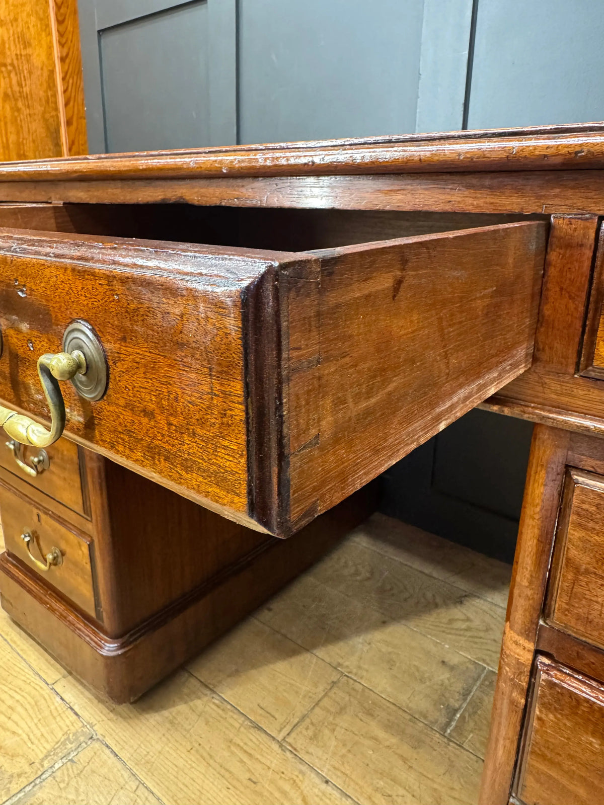 Antique Mahogany Twin Pedestal Writing Desk Green Leather Top Office Desk 19th.C