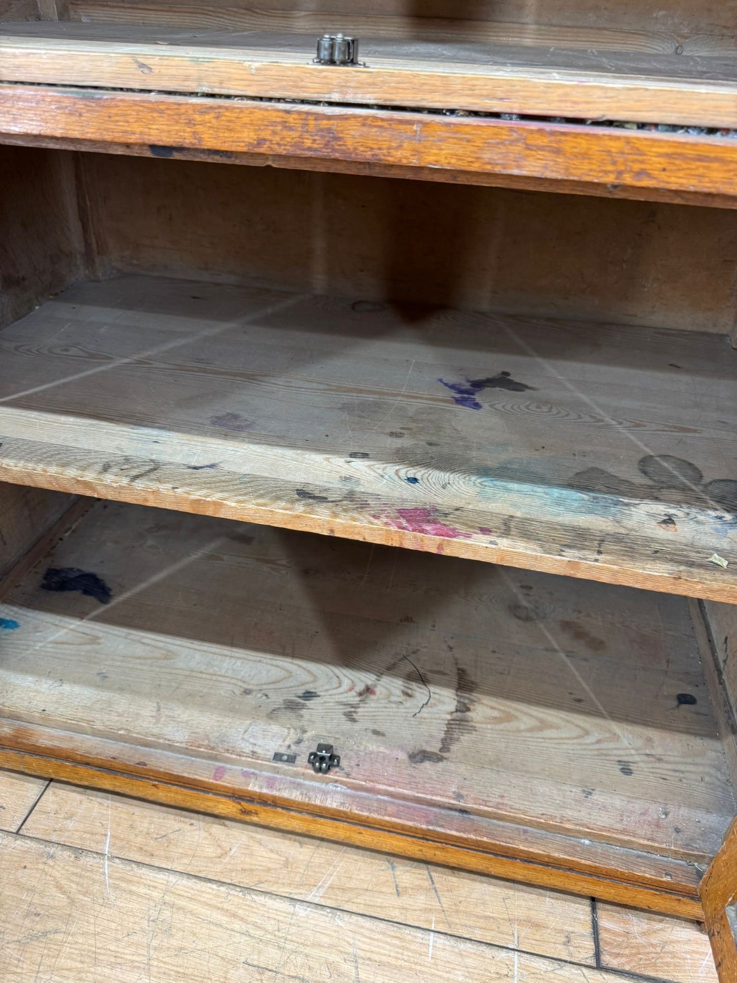 Antique Oak School Cupboard / Four Door Storage Cabinet / Science Art Cupboard