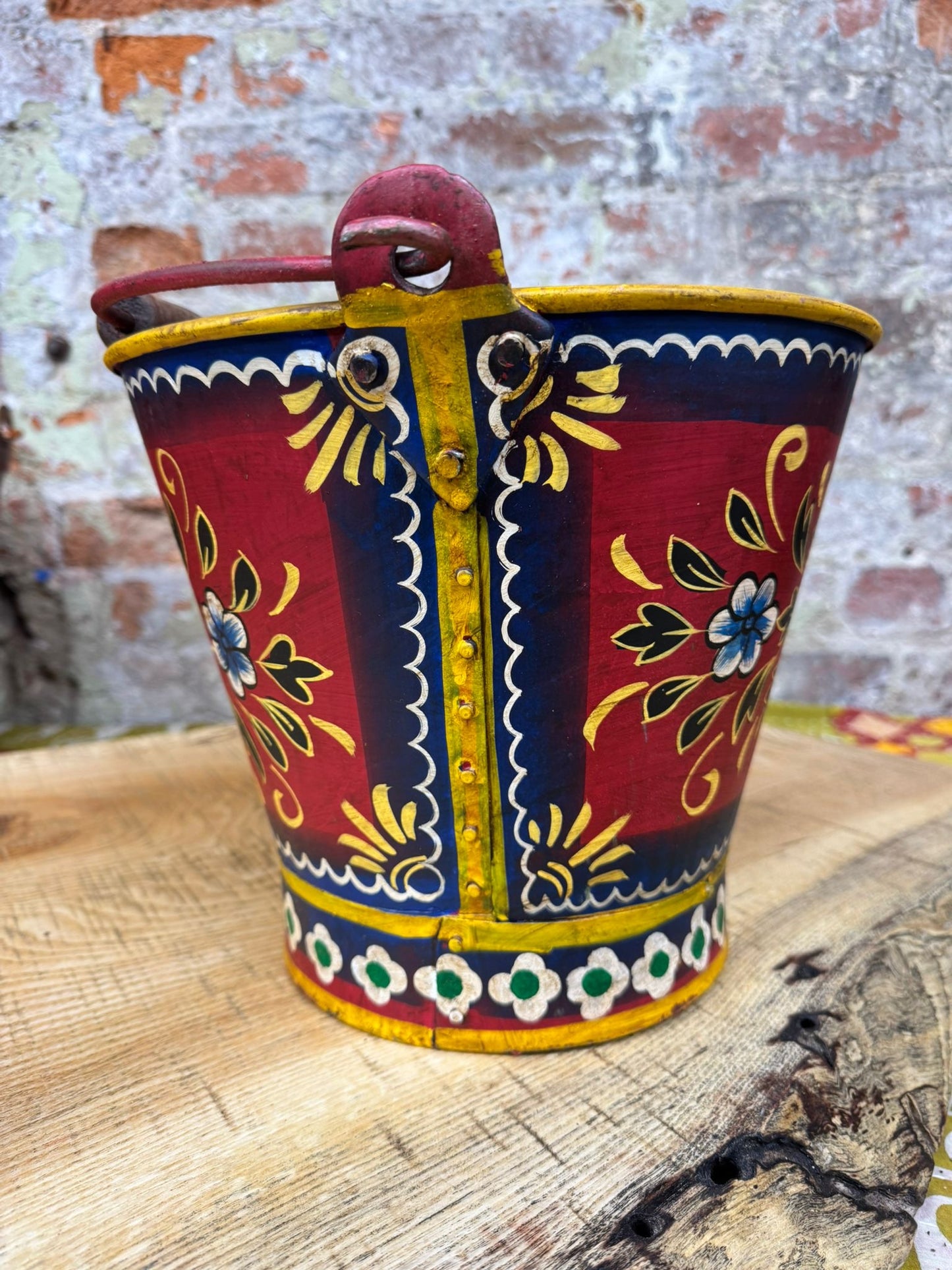 Vintage Painted Bucket / Plant Pot / Hand Painted /Herb Planter / Narrowboat Art