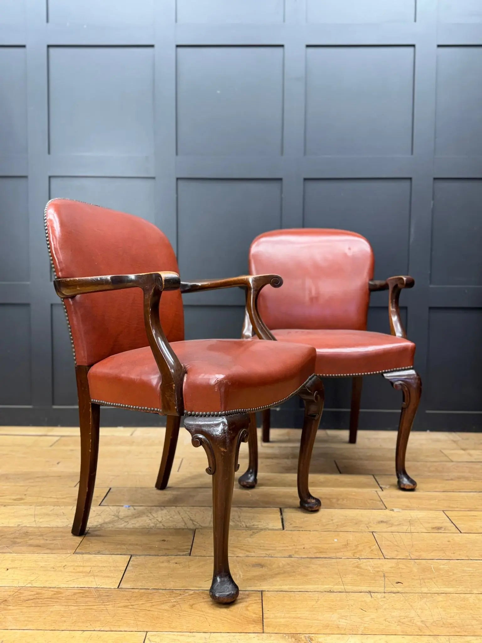 Antique Pair Of Gainsborough Style Mahogany Armchairs Desk Study Carver Chairs RUSTIC WAREHOUSE NORFOLK