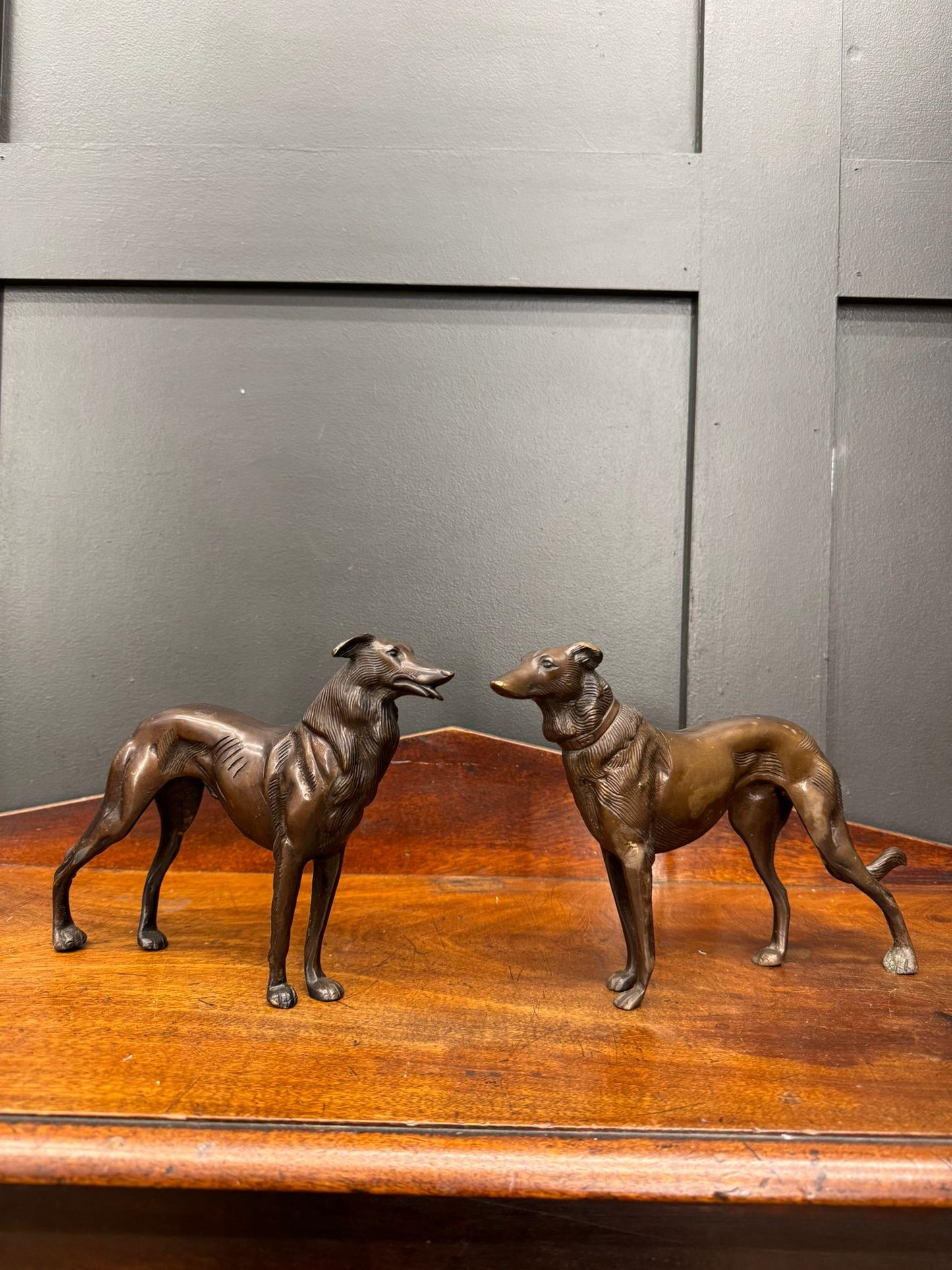 Pair Of Bronze Greyhound Figurines / Bronze Dog Ornaments / Dog Statue