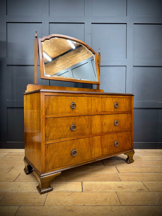 Vintage Walnut Chest Of Drawers / Bedroom Dresser / Dressing Table Storage