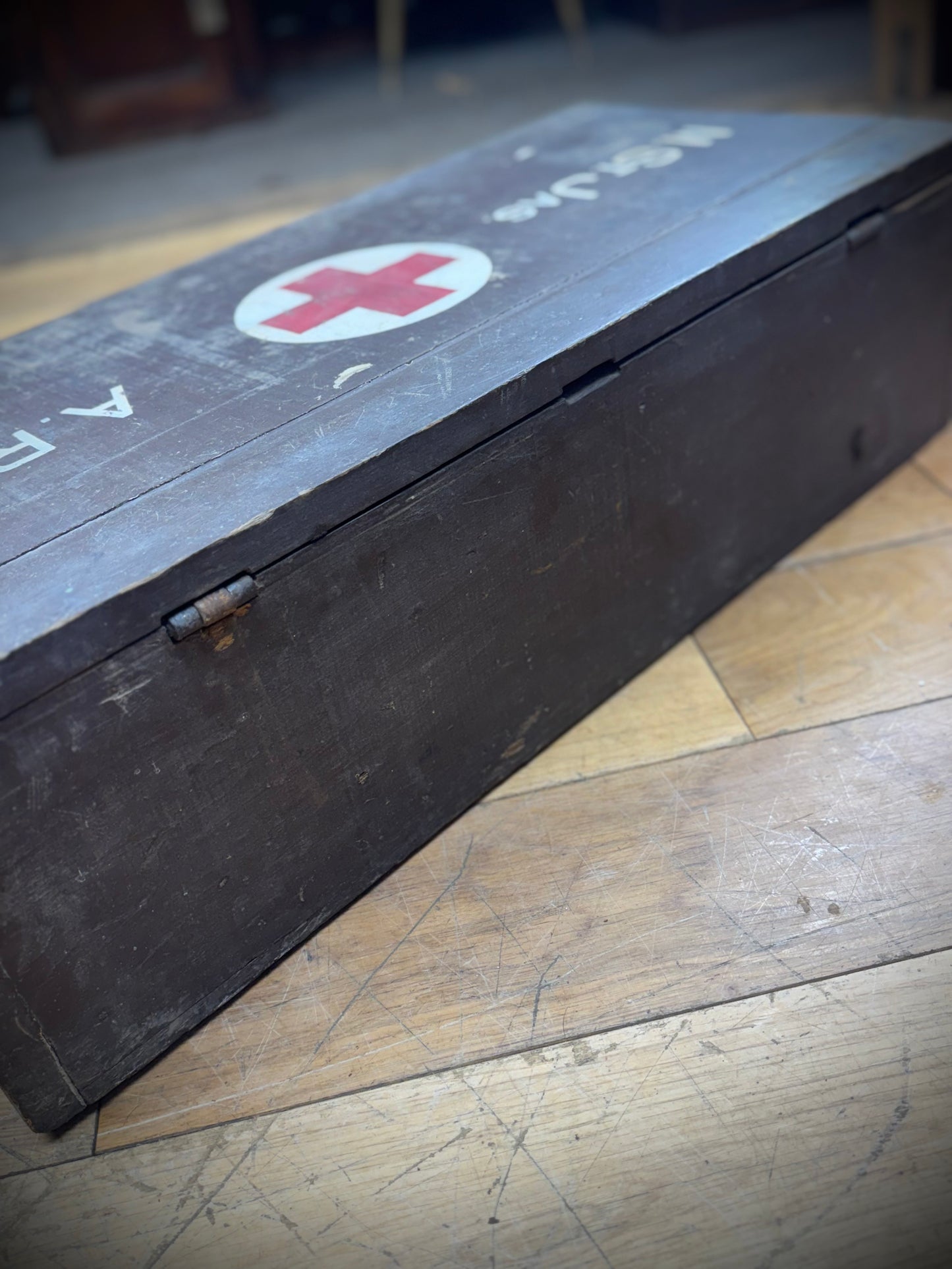 WWII ARP First Aid Box. Civil Defence Medical Case. Vintage Red Cross Wooden Storage Box. Wartime Memorabilia. Militaria Collectible UK