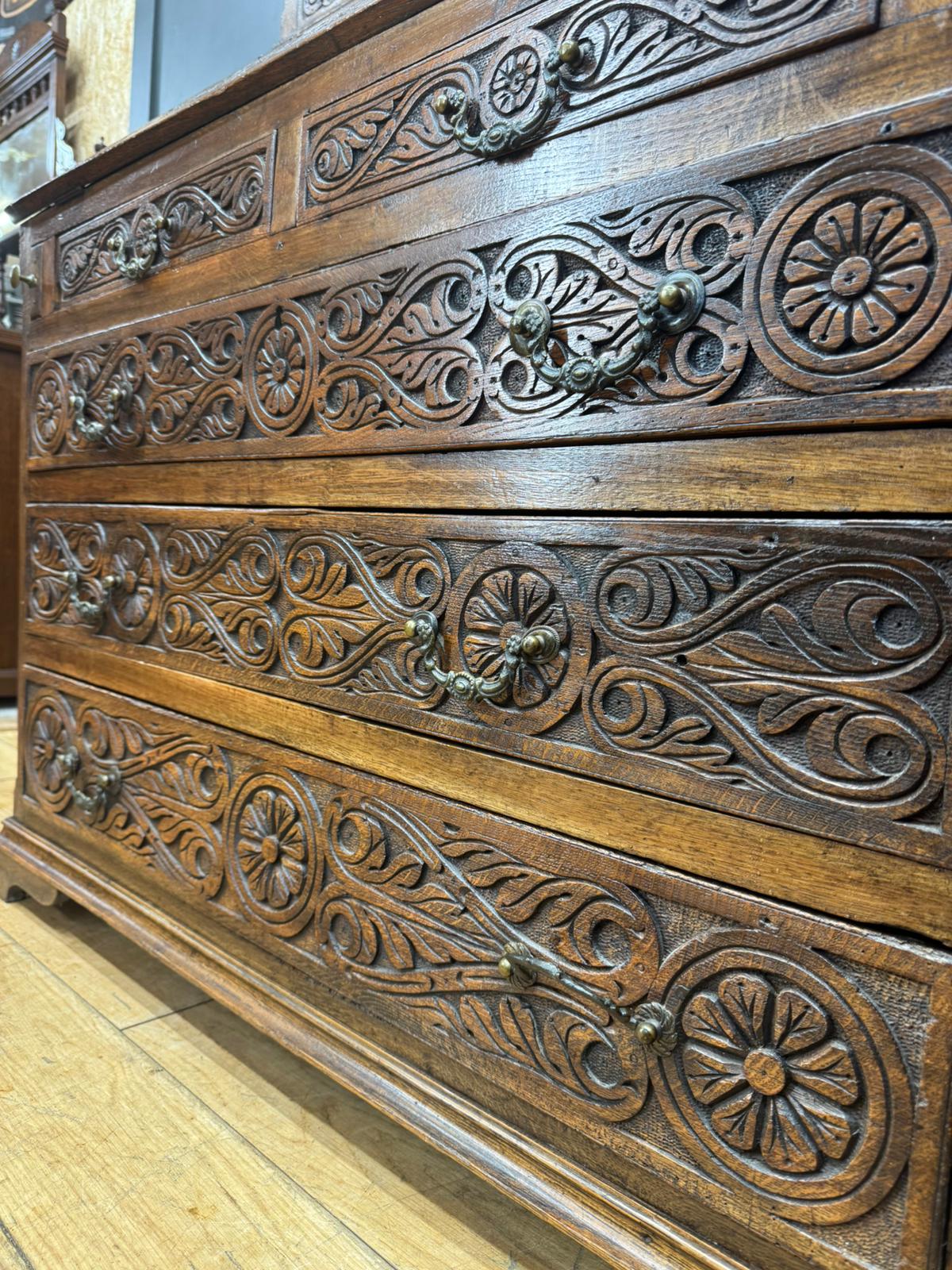 Antique Carved Oak Bureau Bookcase – Decorative Oak Writing Desk