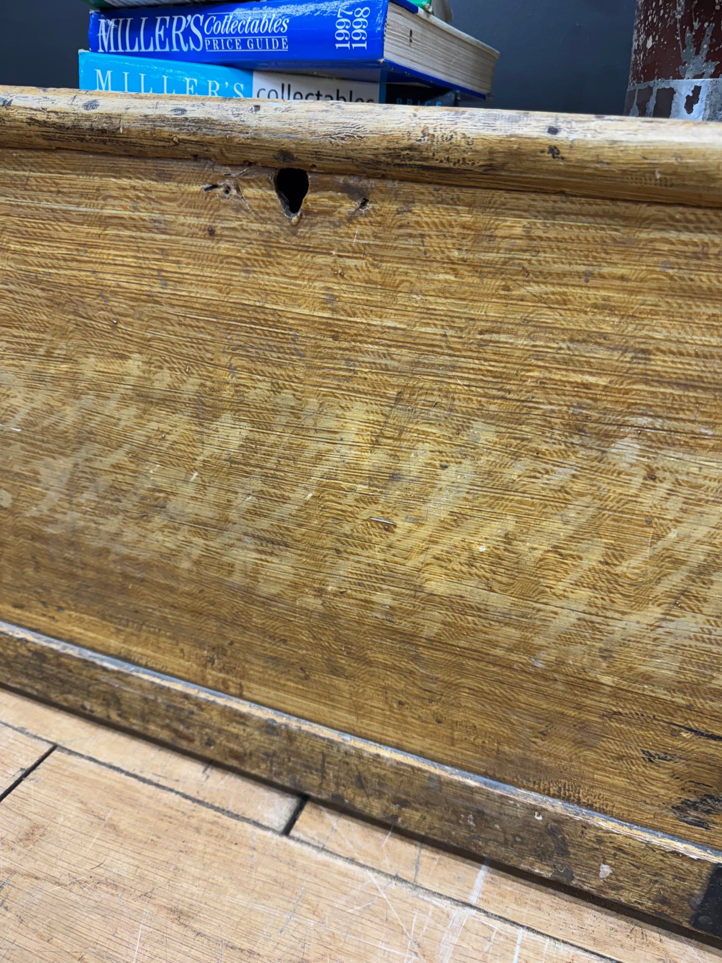 Antique Scumble Pine Trunk / Chest Coffee Table / Rustic Box Storage Toy
