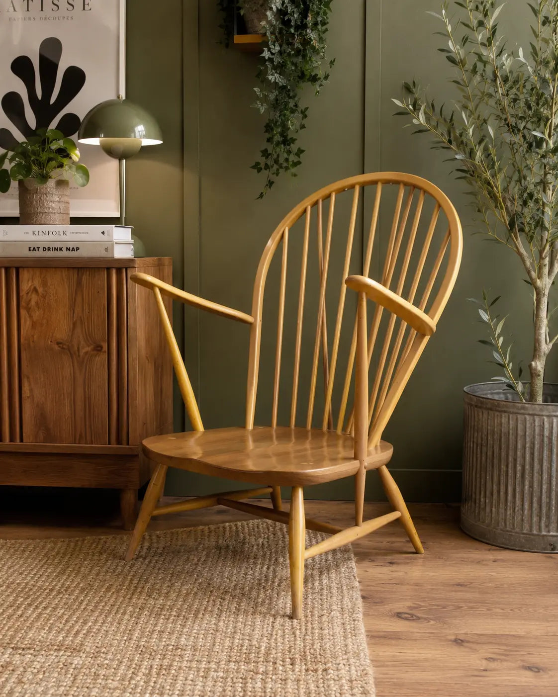 Vintage Ercol 317 Grandfather Chair Mid Century Retro Elm Windsor Armchair