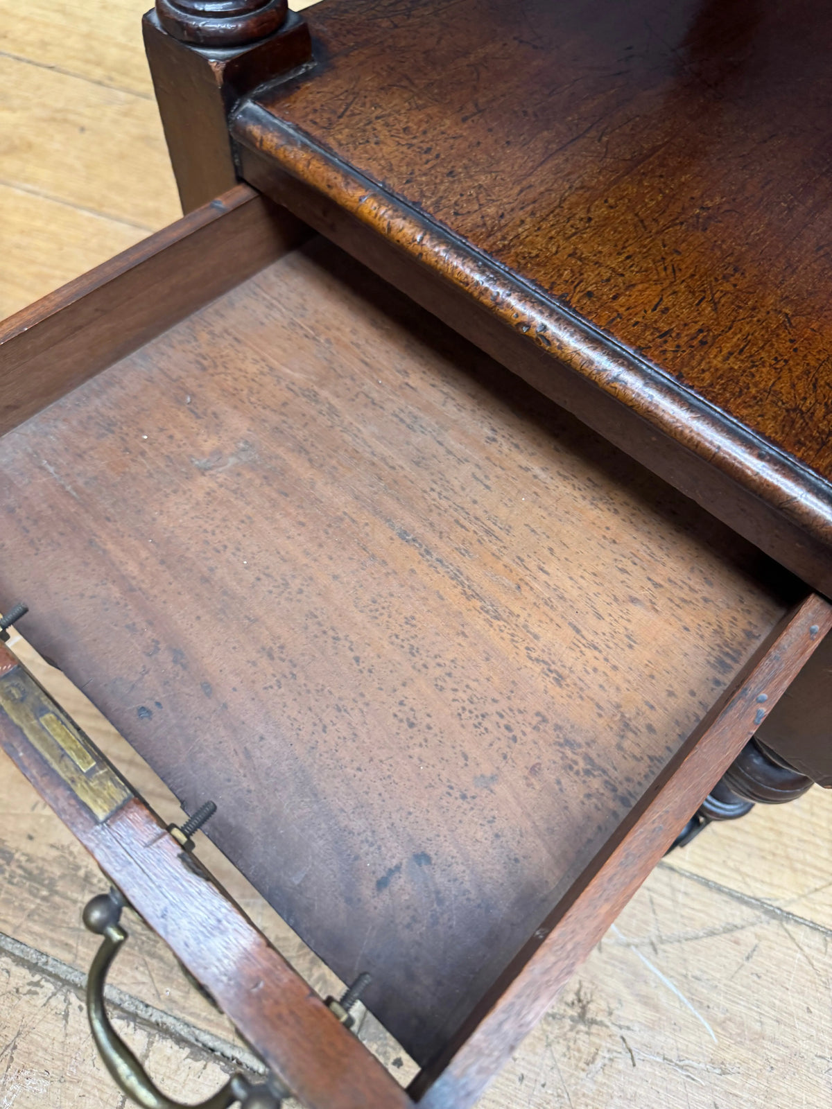 Regency Mahogany and Walnut Drop Leaf Side Lamp Table with Three Drawers