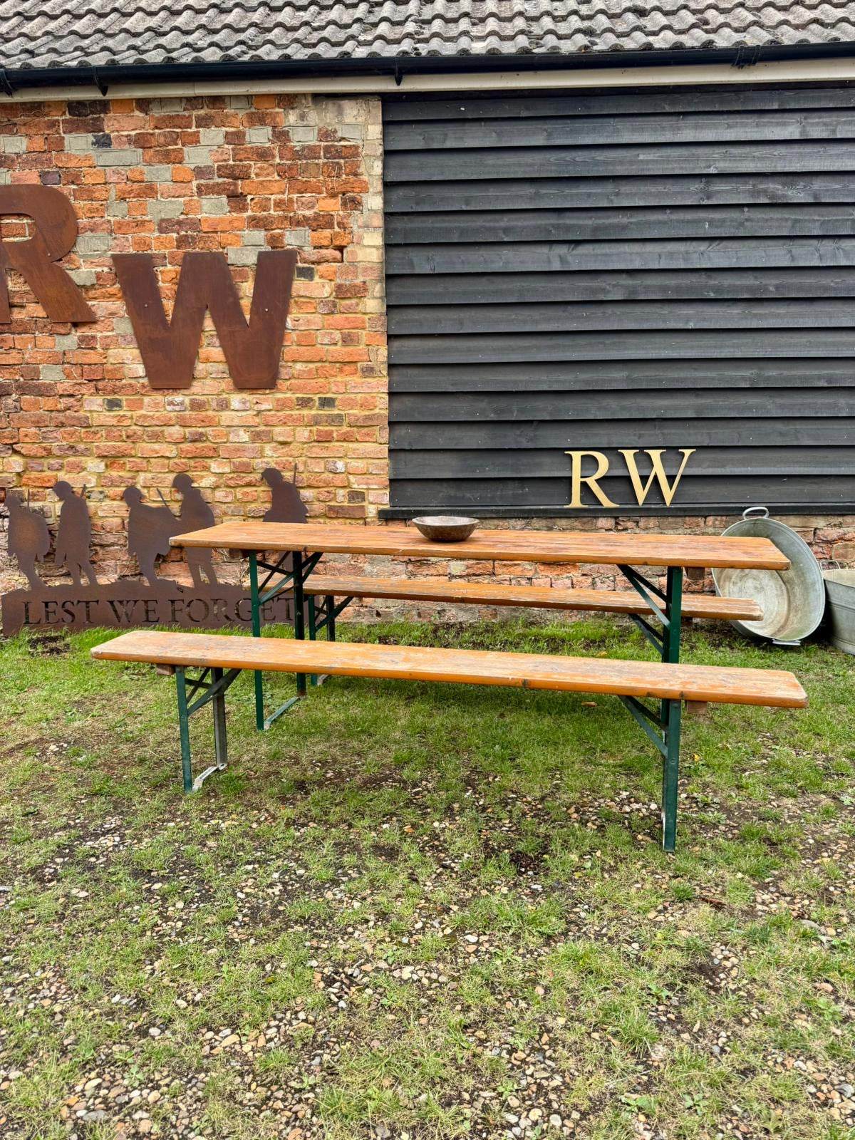 Vintage German Beer Festival Folding Table & Bench Set – 220cm Long
