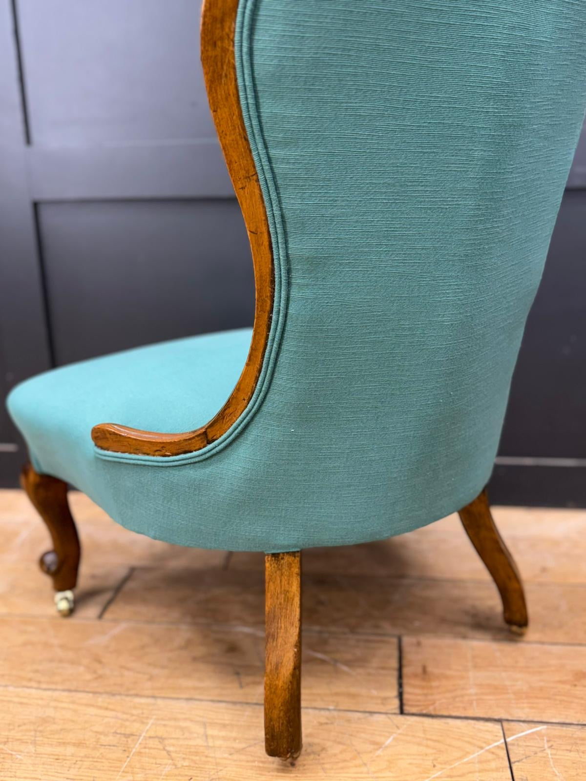 Victorian Walnut Nursing Chair in Green/Teal Upholstery / Bedroom Chair