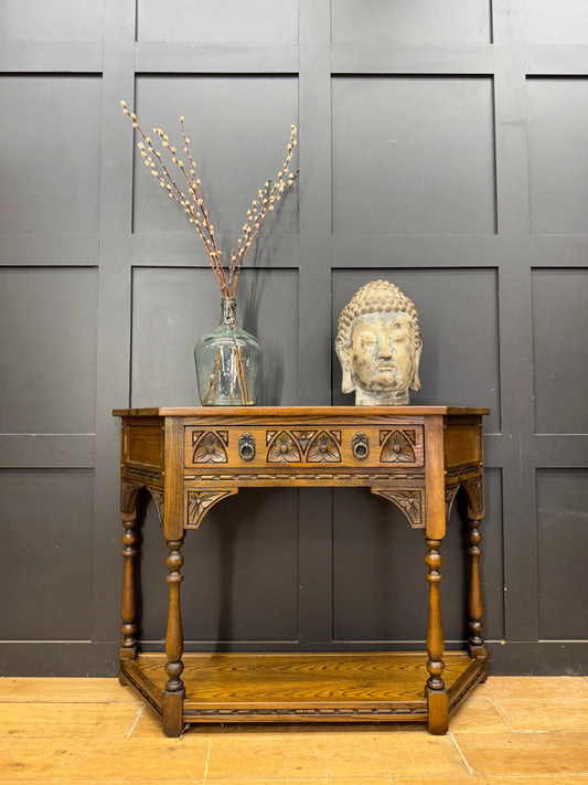 Old Charm Oak Console Table Hall Side Table Tudor Carved Drawer Sideboard