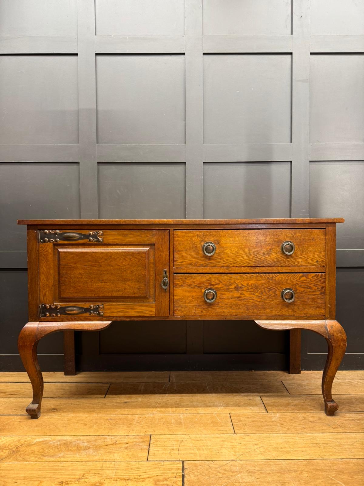 Arts & Crafts Oak Sideboard Dresser Base with Drawers and Cupboard