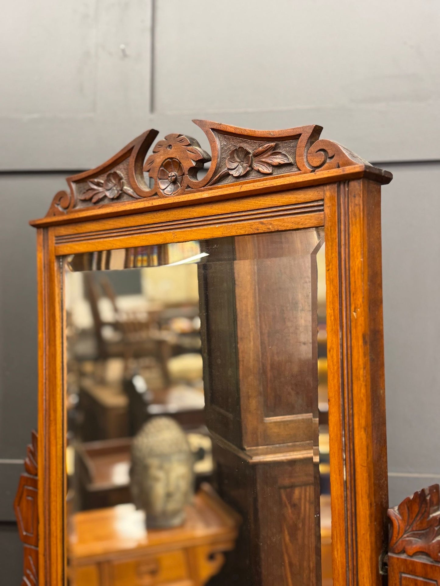 Antique Walnut Dressing Table Mirror, Chest of Drawers, Bedroom Storage
