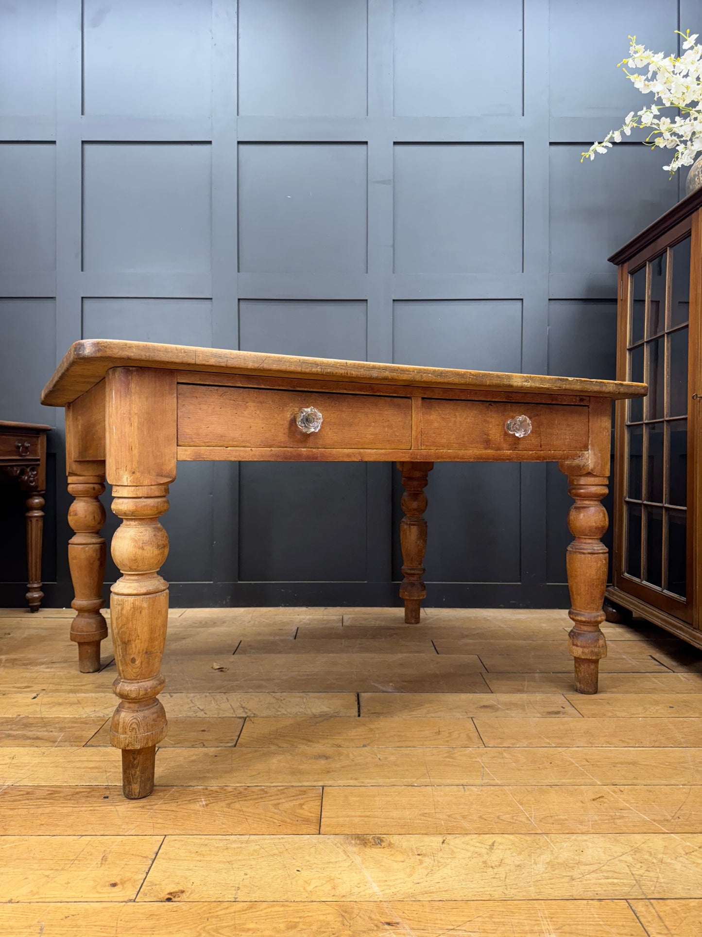 Antique Pine Dining Table / Victorian Kitchen Work Table / Rustic Farmhouse Desk