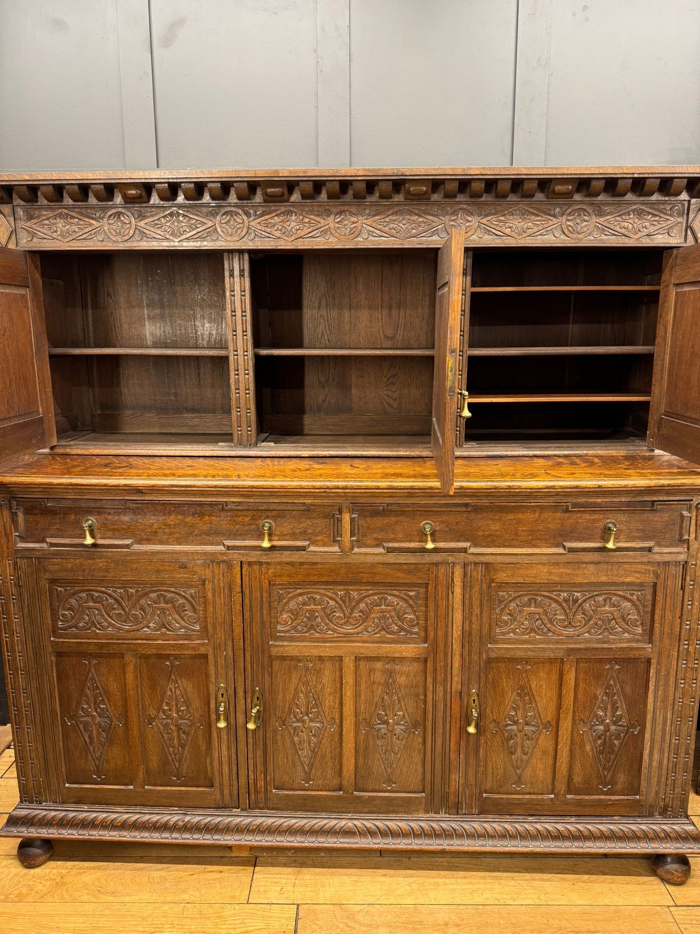 Large Antique Oak Court Cupboard / Victorian Carved Cabinet Sideboard
