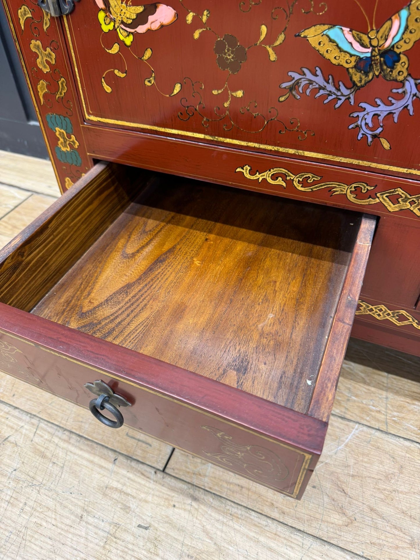 Red Lacquer Shanxi Butterfly Cabinet – Hand Painted Chinese Armoire Cupboard