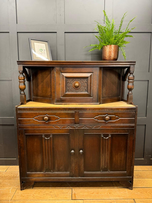 Antique Oak Court Cupboard Sideboard Cabinet Cupboard Drawers Storage Home Bar