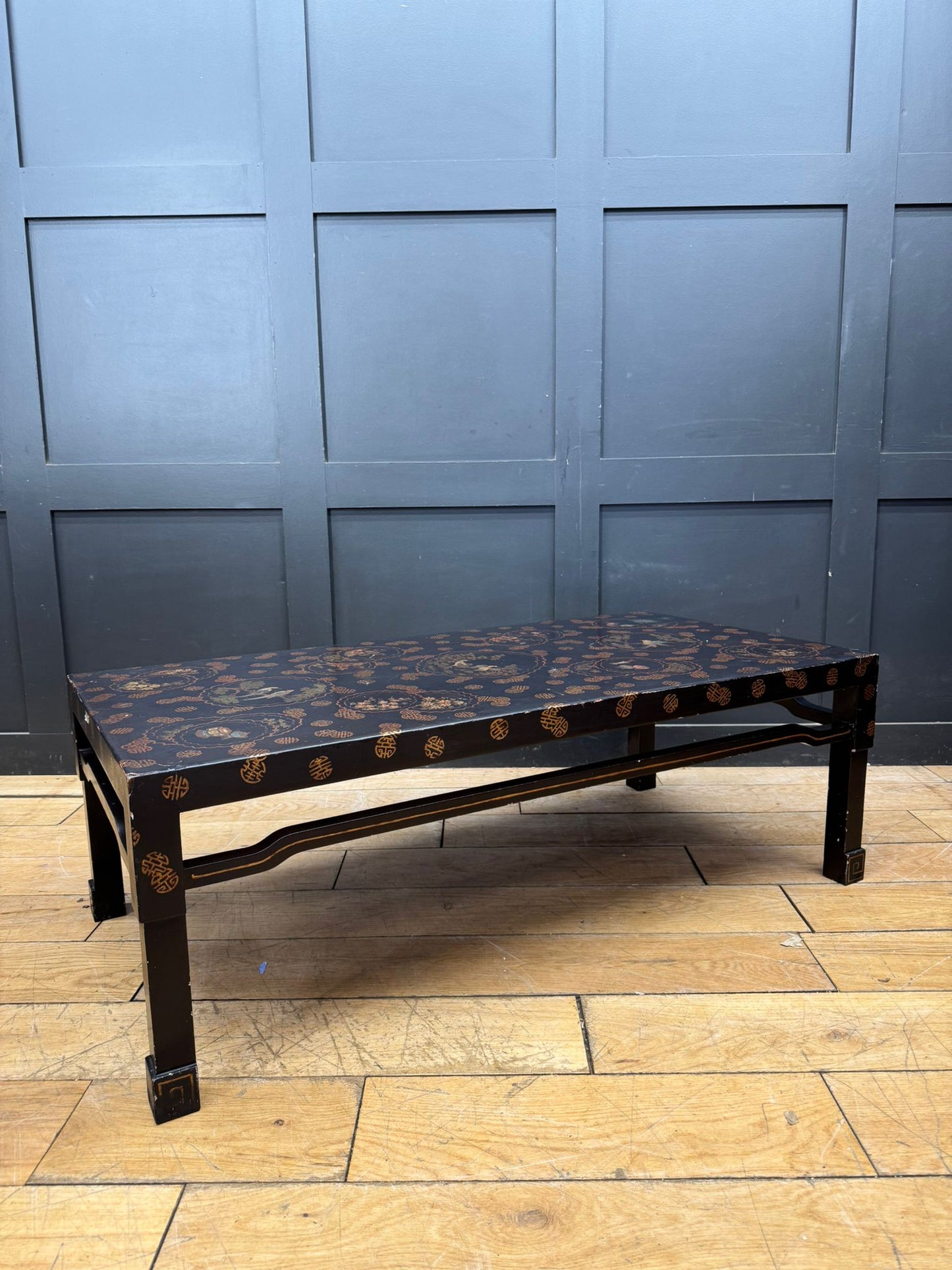 Chinese Black Lacquer Kang Coffee Table Low Oriental Table 110cm