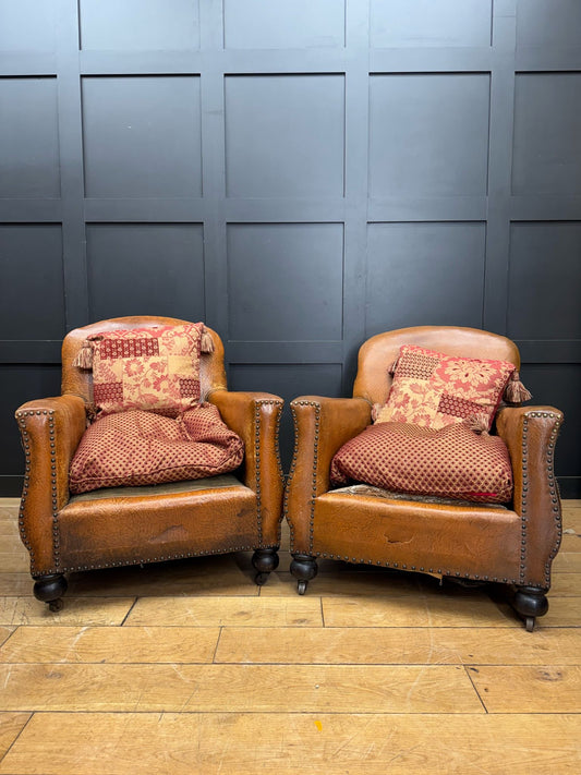 Antique Pair Of 1920s Club Armchairs / Art Deco Lounge Chairs For Reupholster
