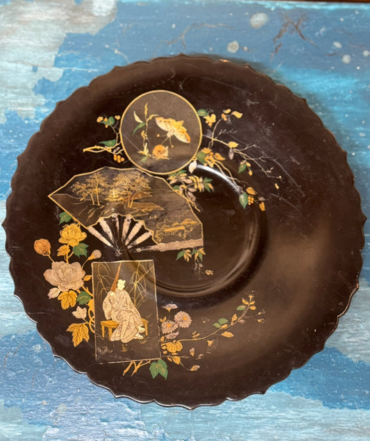 Antique 19th.C Papier-Mâché Lacquered Chinese Tray Plate Bowl / Chinoiserie C