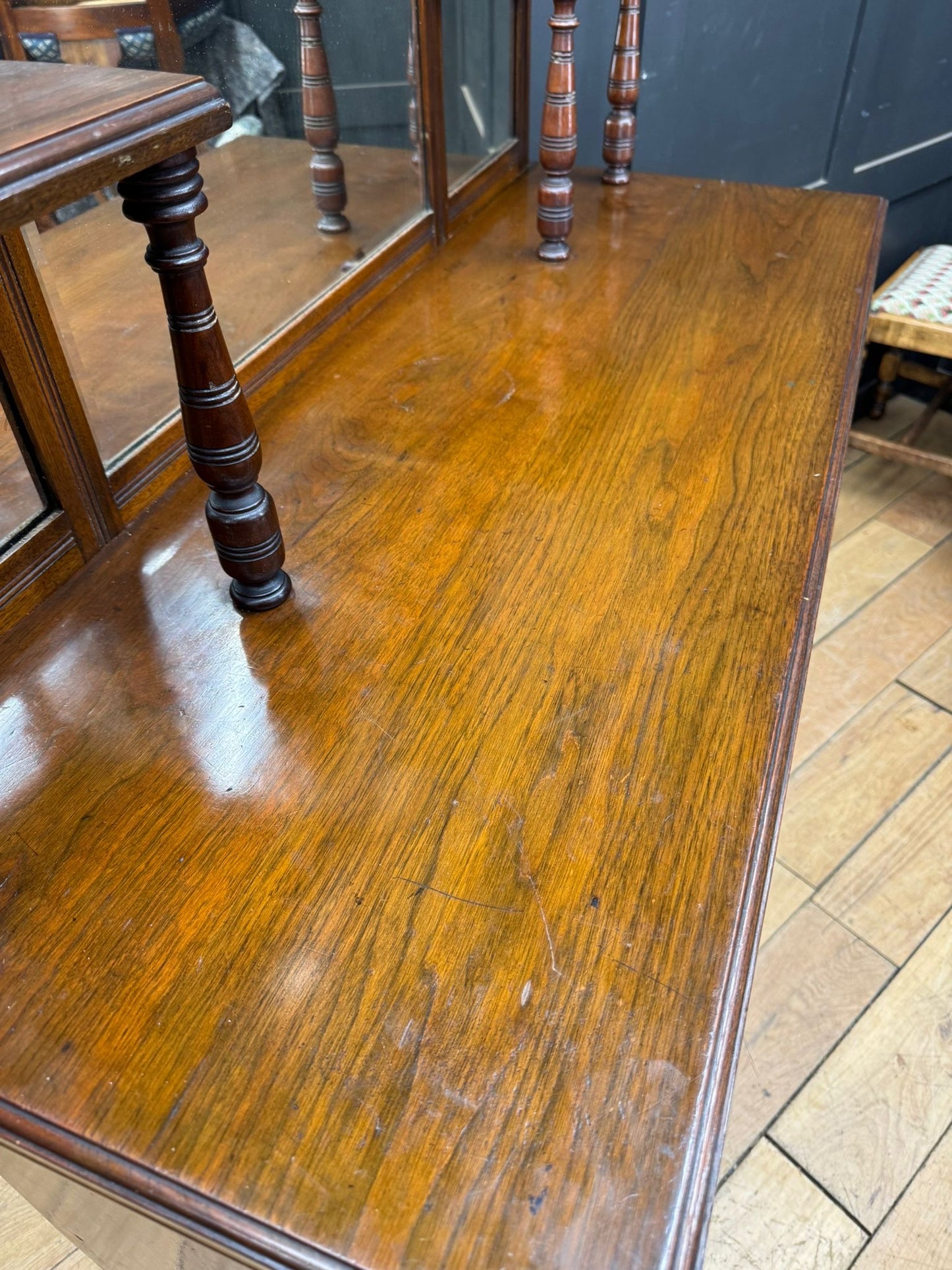 Edwardian Walnut Mirrored Sideboard with Carved Detail