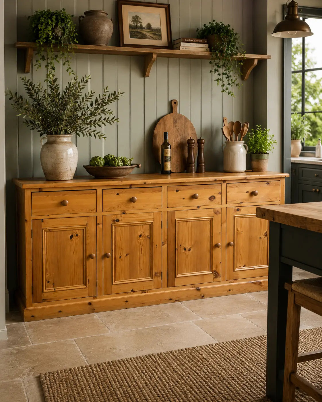 Large Solid Pine Kitchen Sideboard 4 Door 4 Drawer Rustic Farmhouse