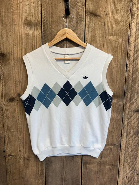 Vintage 1980s Adidas Ivan Lendl Argyle sleeveless Jumper Tank Top Medium