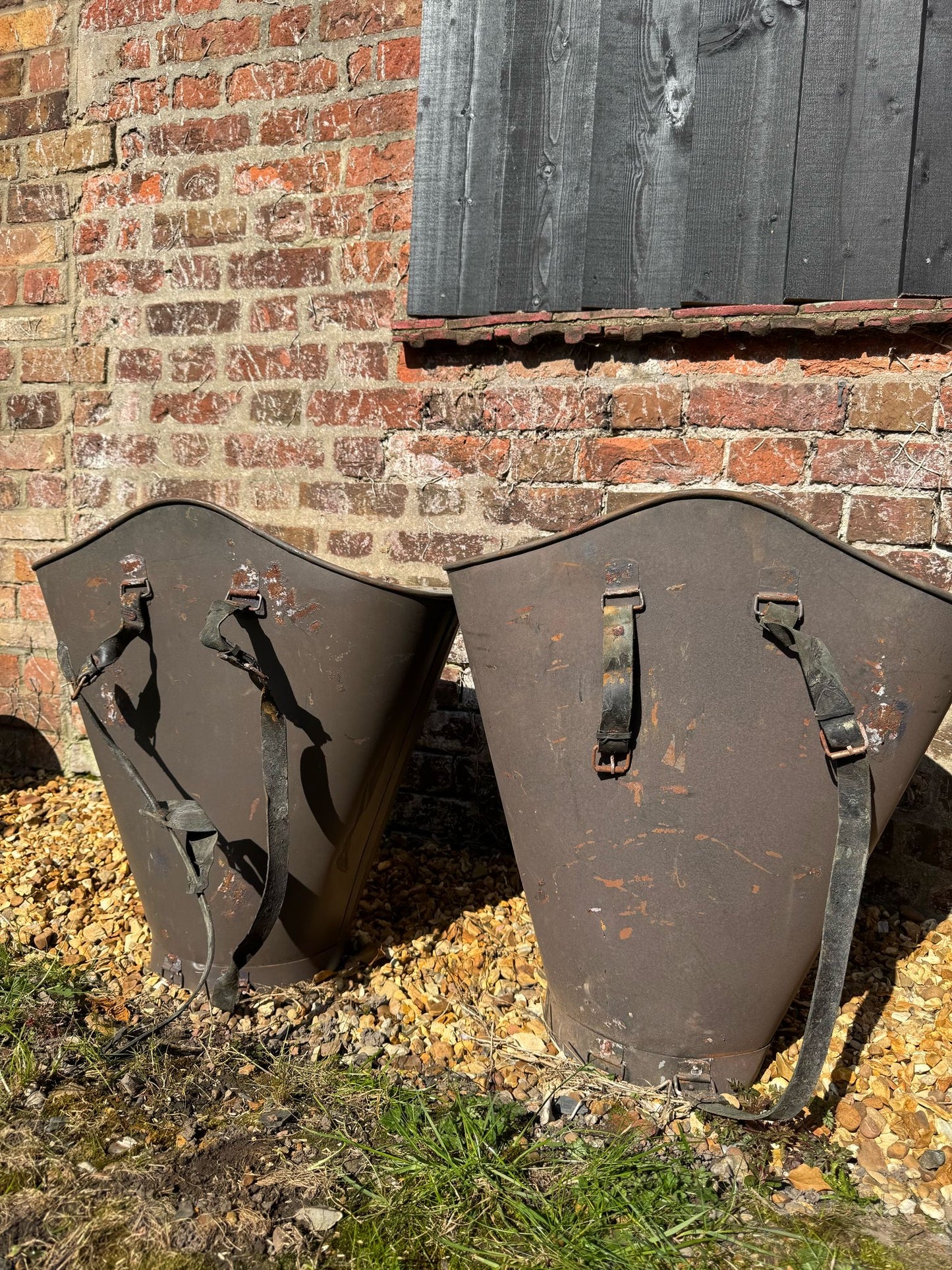 Antique Pair Of Vintage French Grape Hod  Chateauneuf Du Pape Log Basket Planter