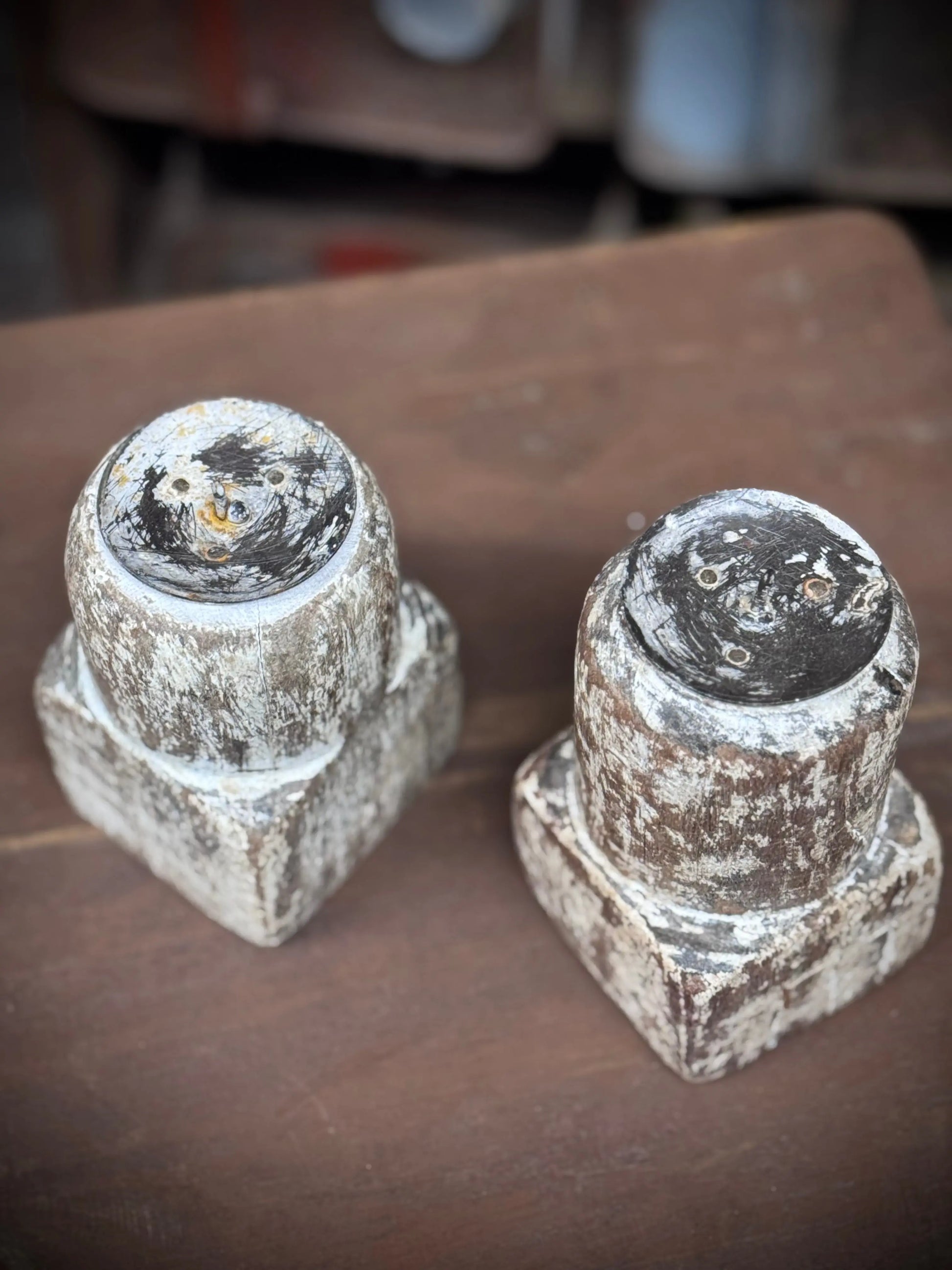Pair Of Rustic Wooden Candle Holders / Large Church Candle Candlesticks /P RUSTIC WAREHOUSE NORFOLK