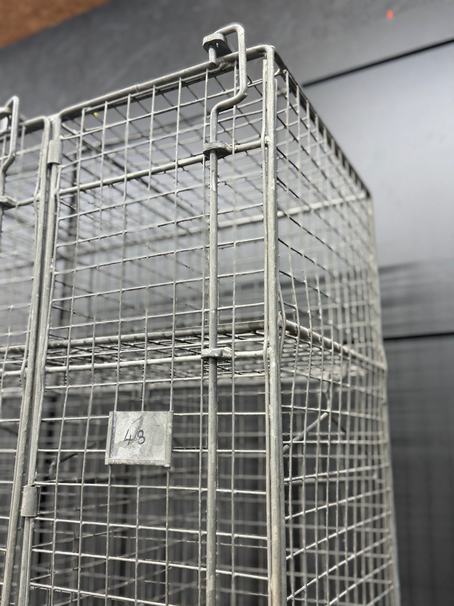 Industrial Vintage Wire Mesh Three Door Locker Storage Cabinet Cage Wardrobe