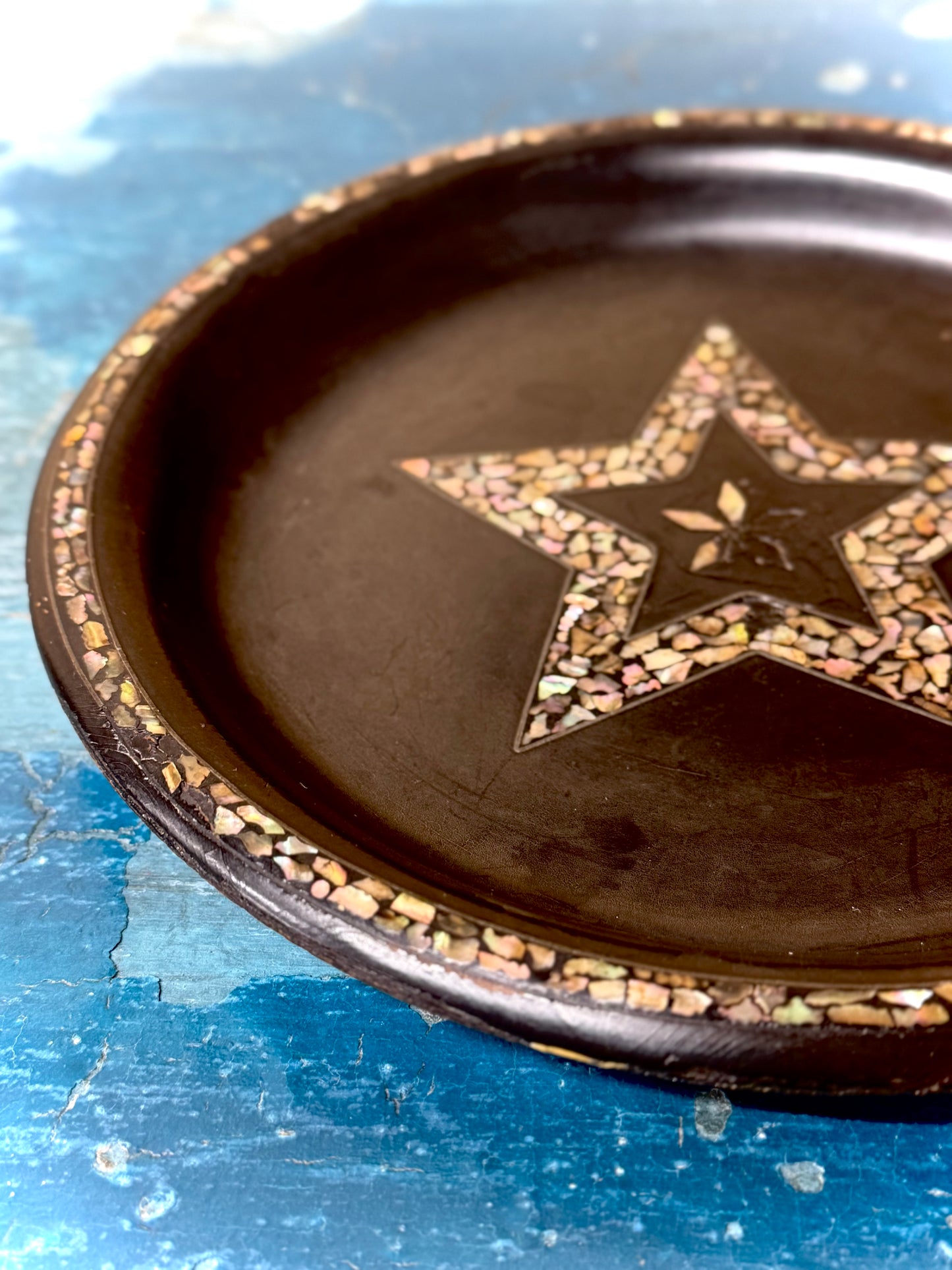 Antique 19th.C Papier-Mâché Lacquered Chinese Tray Plate Bowl Mother Of Pearl B