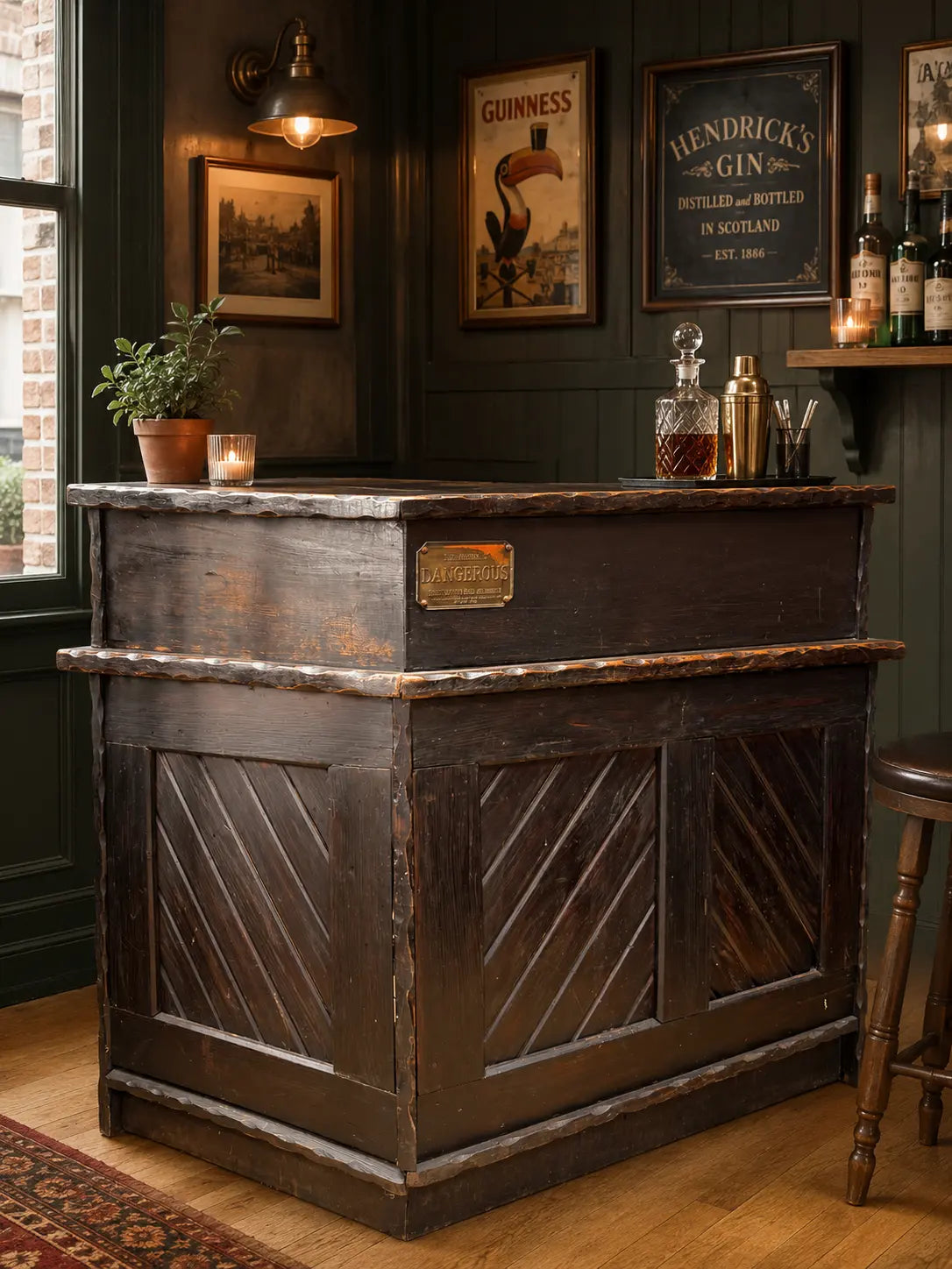 Rustic Solid Pine Home Bar Pub Counter Drinks Cabinet Cocktail Bar Unit