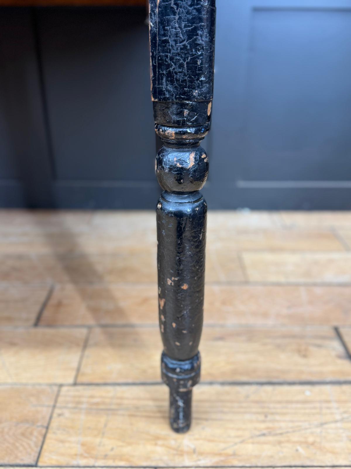 Victorian Pine Farmhouse Kitchen Dining Table / Rustic Black Painted Base