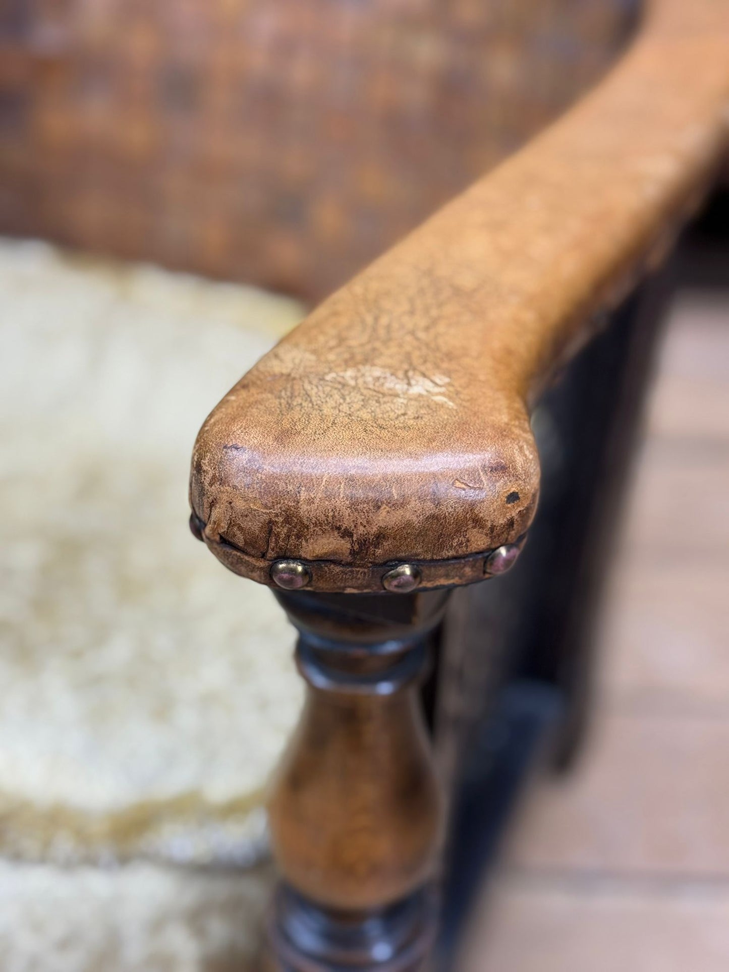 Antique Leather Cane Child’s Chair – Woven Seat Vintage Wooden Armchair