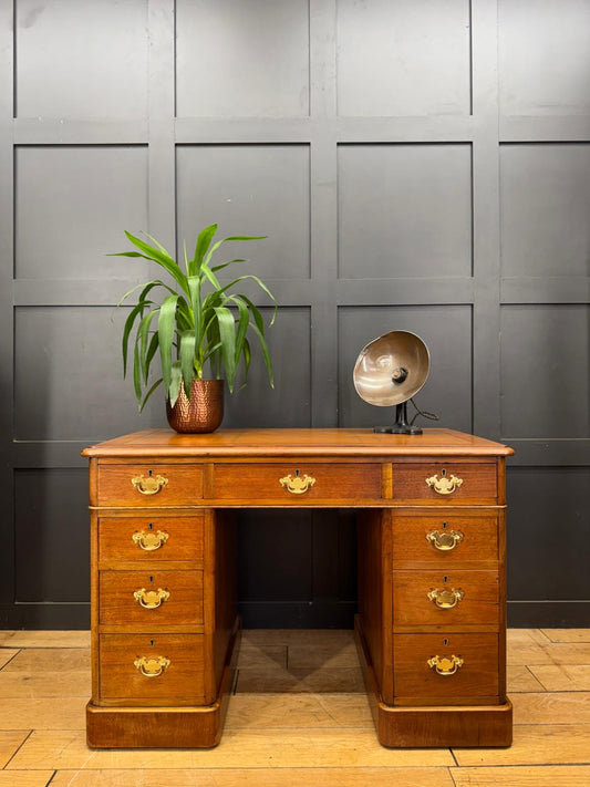Victorian Mahogany Twin Pedestal Writing Desk / Office Study Computer Desk
