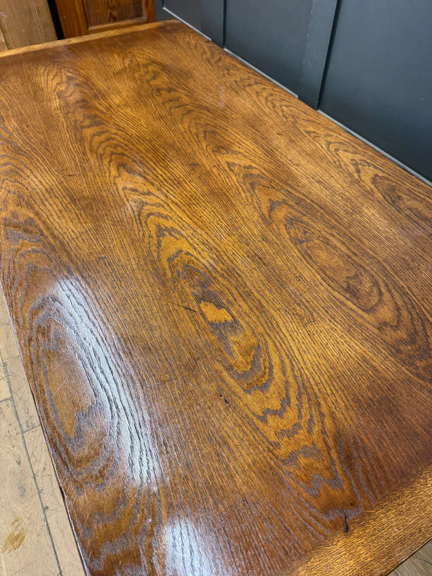 Large Vintage Oak Extending Refectory Dining Kitchen Table with Draw Leaf 275cm