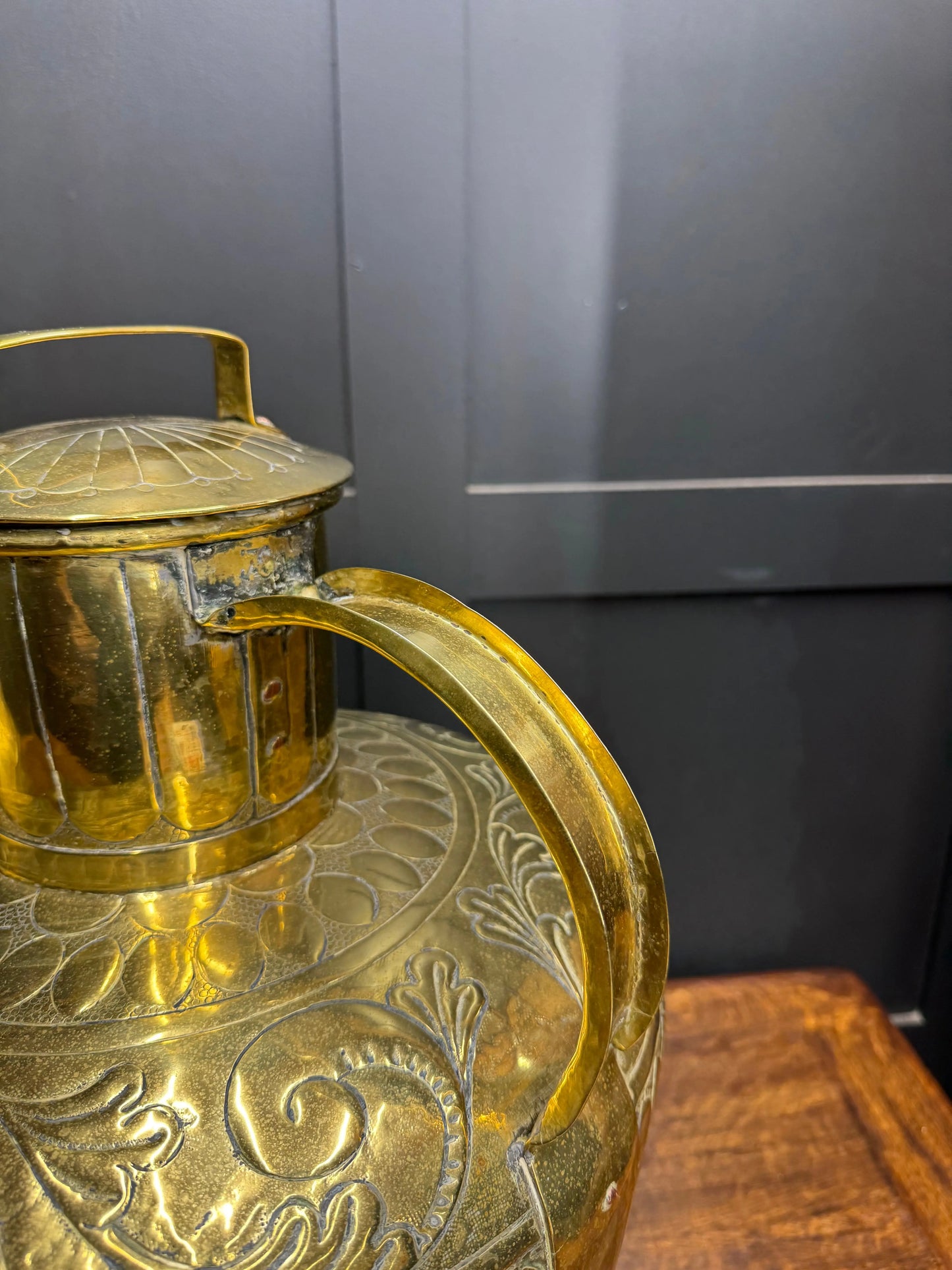Antique Pair Large 19th Century Dutch Brass Floor Vases Jugs Urns  Display Decor