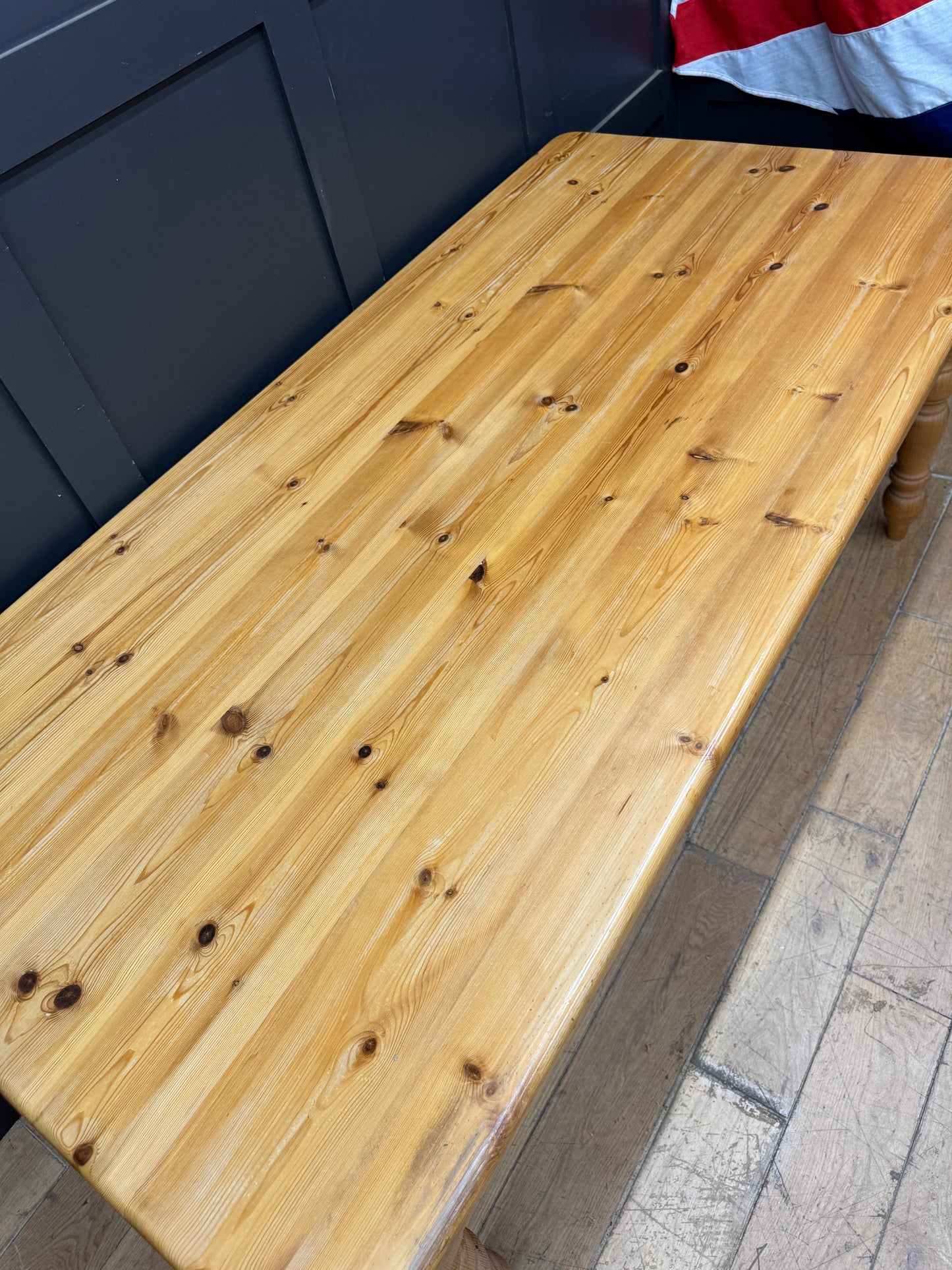 Large Vintage Solid Pine Farmhouse Dining Kitchen Table Turned Legs 183cm Rustic