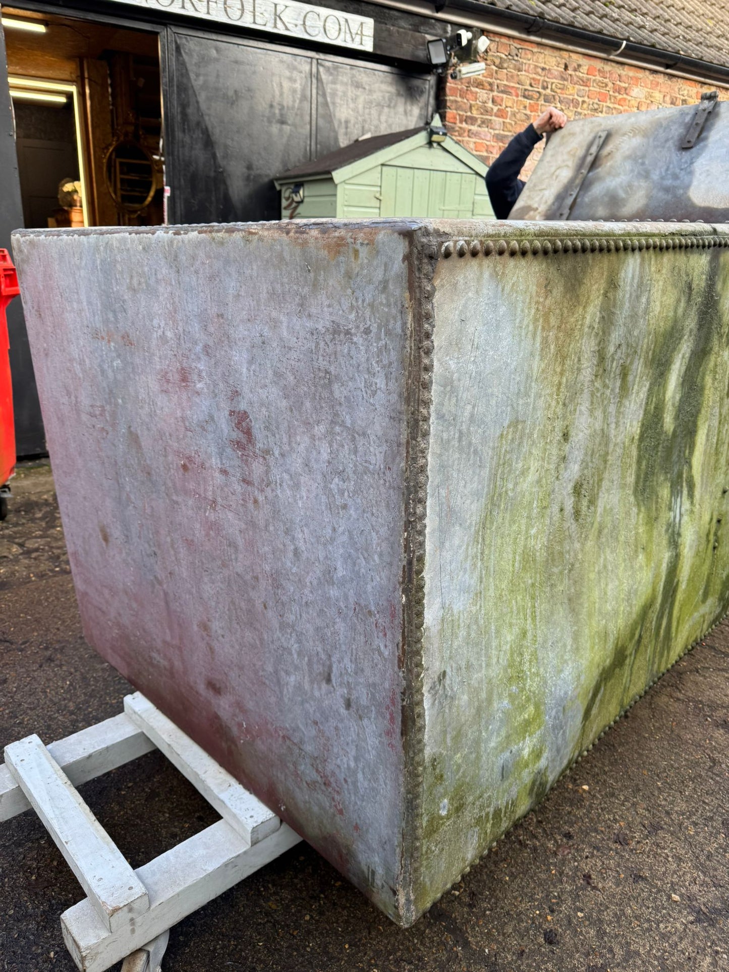 Very Large Riveted Galvanised Water Tank with Top Planter Pond Salvaged Reclaim